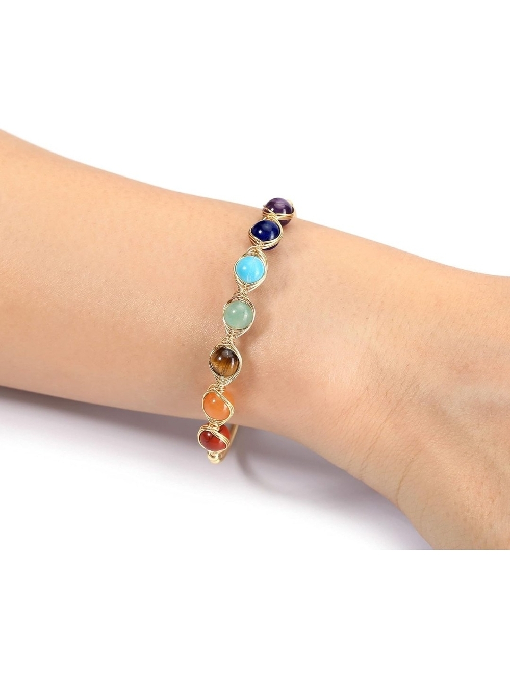Gold-Tone Multicolor Chakra Bead Bracelet - Women